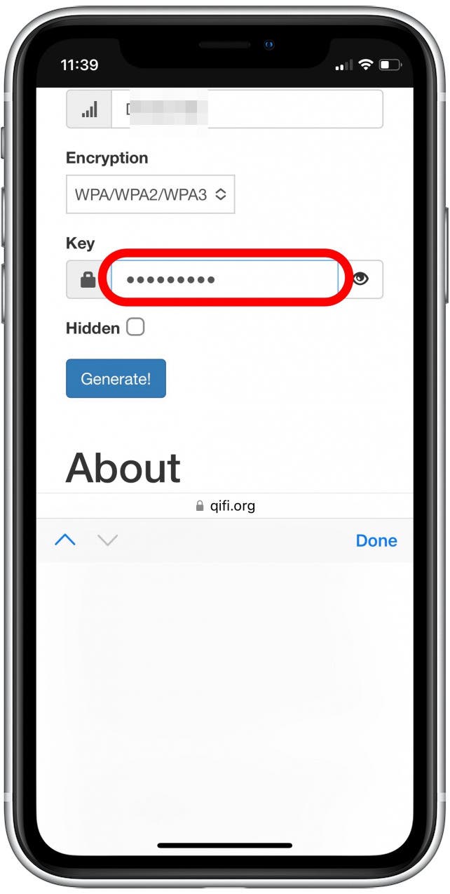 Tap in the Key field and enter your Wi-Fi password.