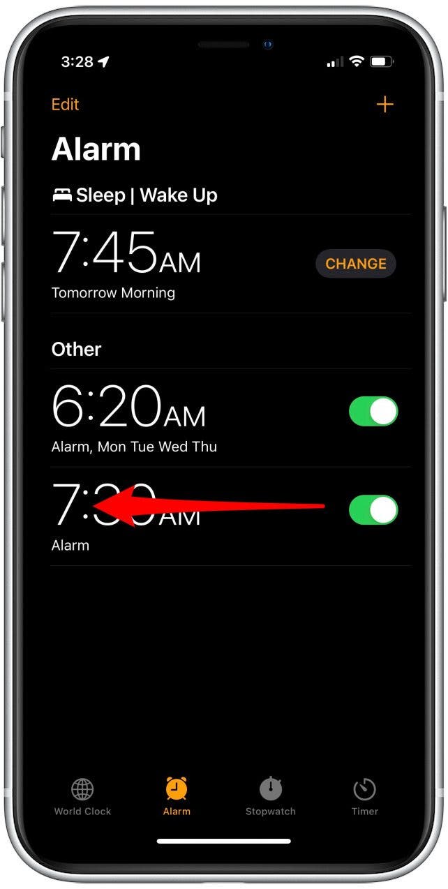 delete alarm by swiping right