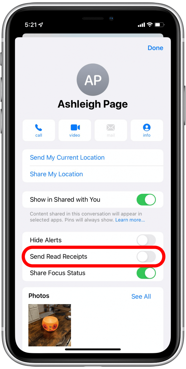 Toggle read receipts on or off