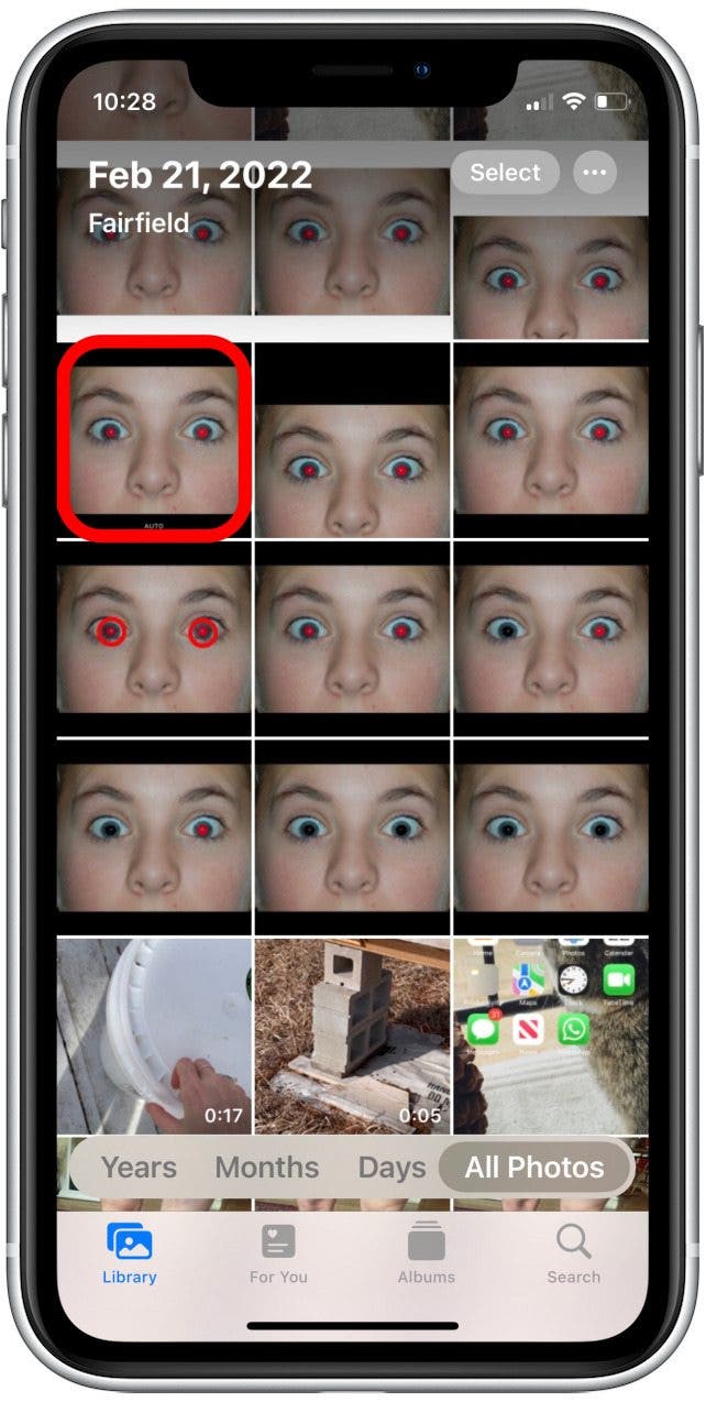 In the Photos app, open a photo with red-eye glare. This is the first step in how to get rid of red eyes in photos.