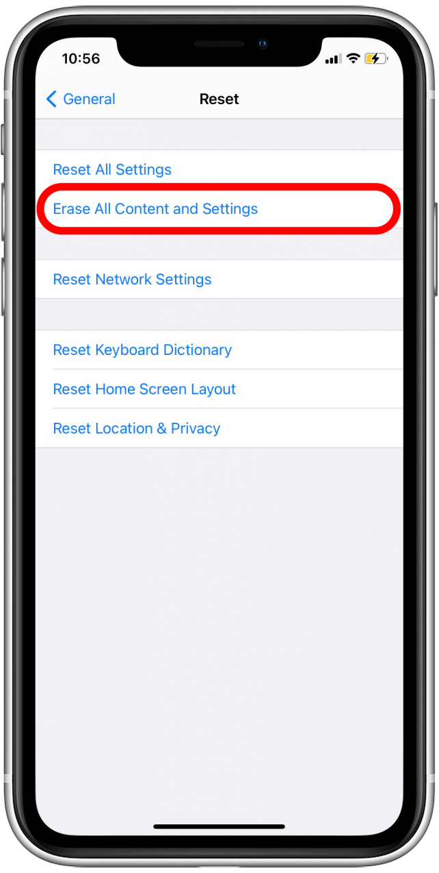 Tap on Erase All Content and Settings