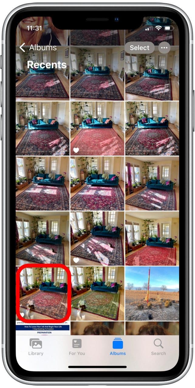 Tap to open the photo that you want to crop. This is a basic tool for resizing photos. 