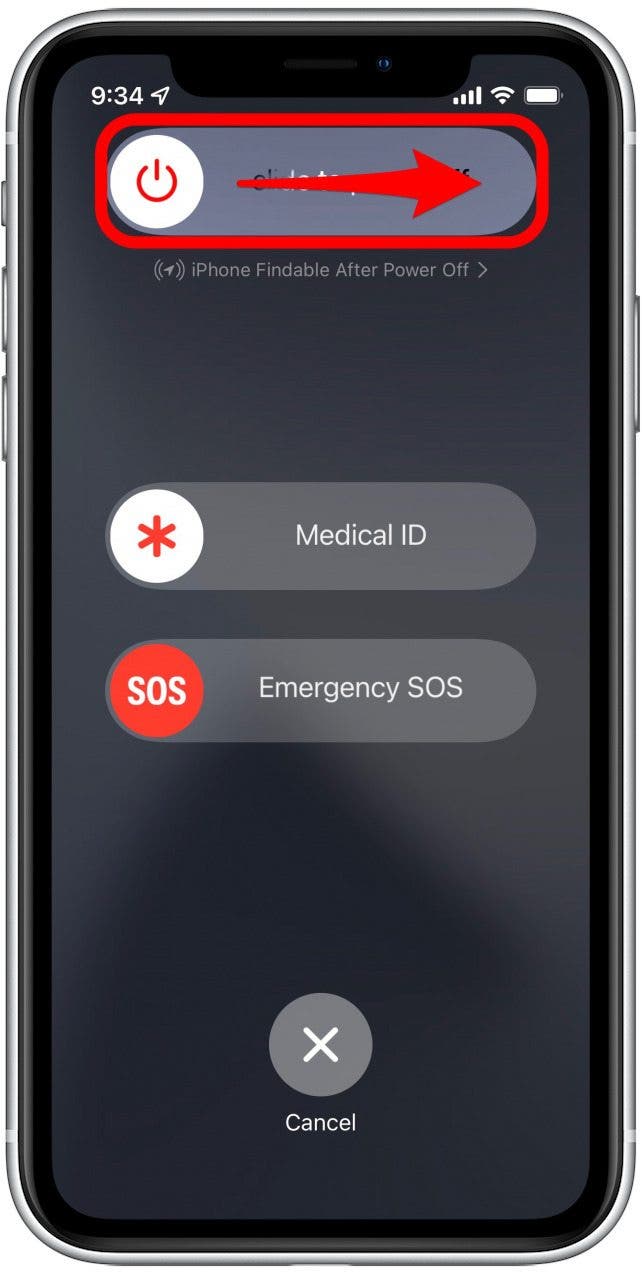 Slide the toggle to power down your iPhone.