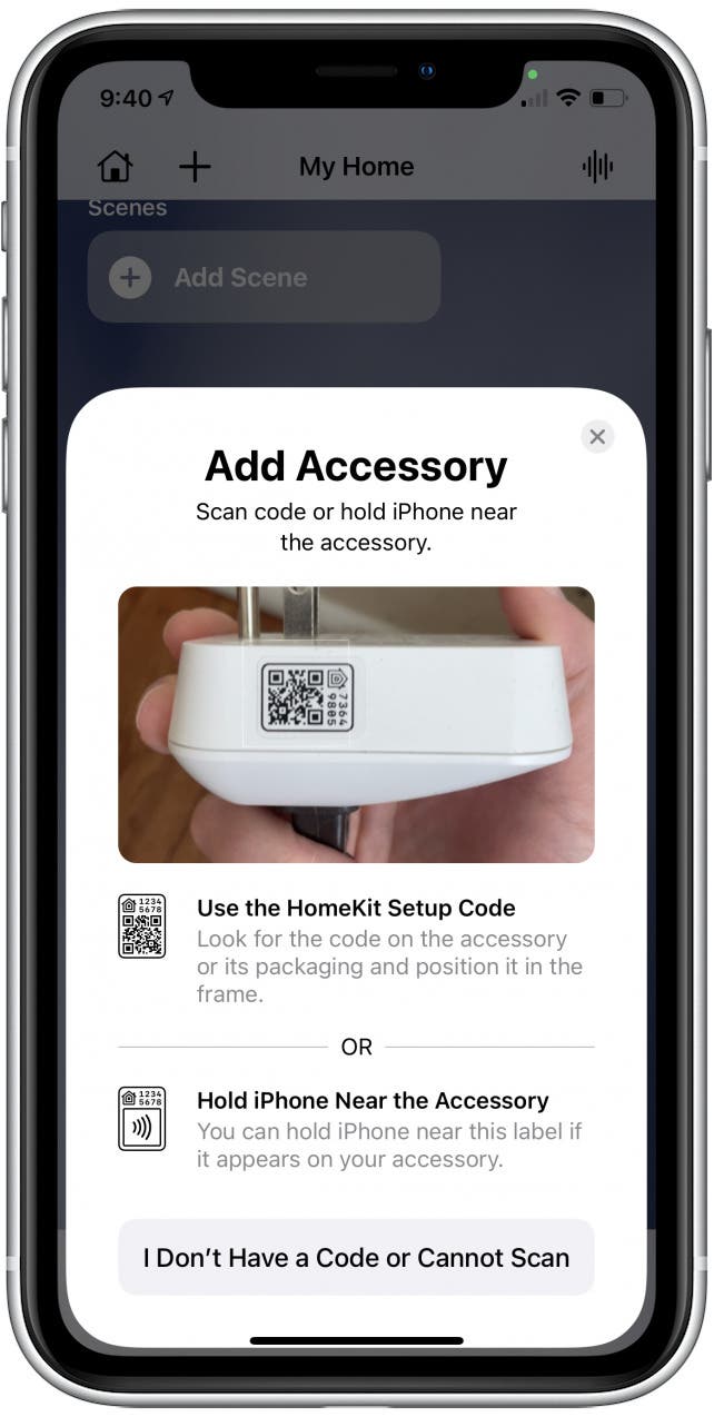 Hold to scan accessory tag for HomeKit 