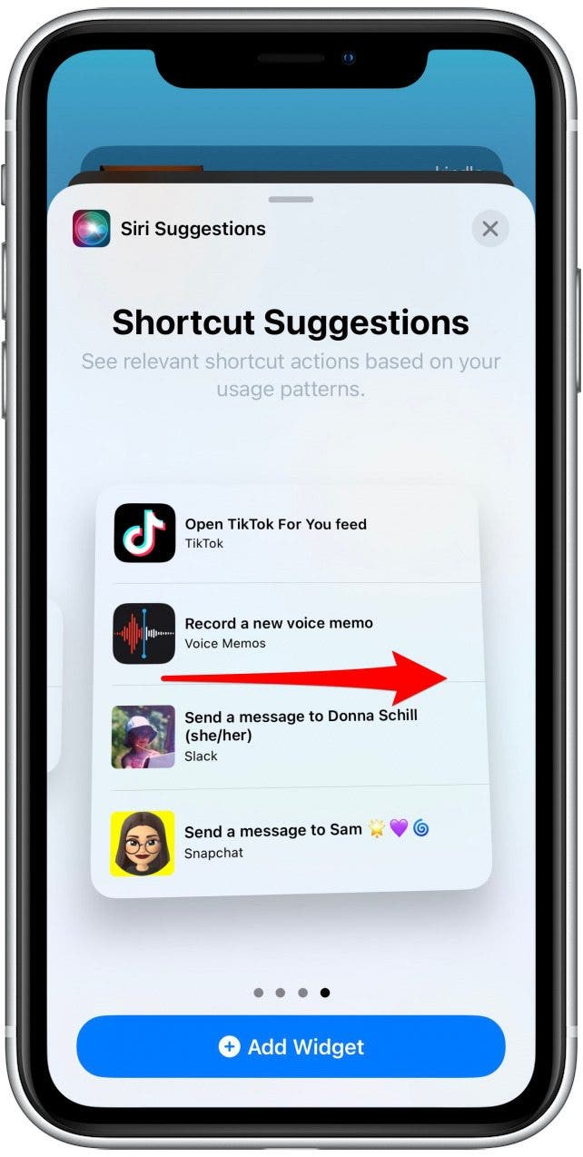 From here, you can choose whether you want only your frequently used apps displayed, or if you scroll to the right, you can select different sizes for your widget, and functions that include shortcuts to actions. 