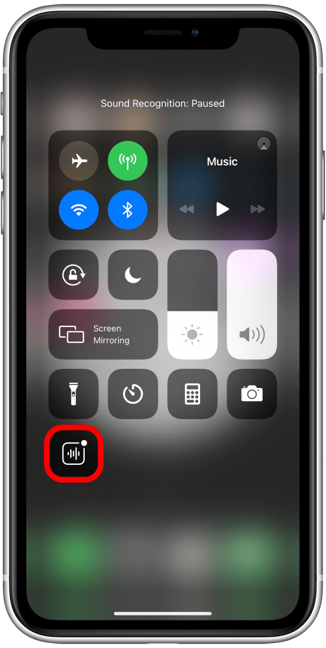 Sound Recognition icon is gray when the feature is turned off