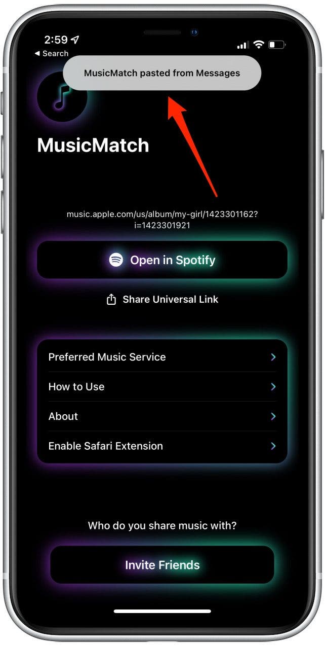 Paste code from Spotify into the MusicMatch app