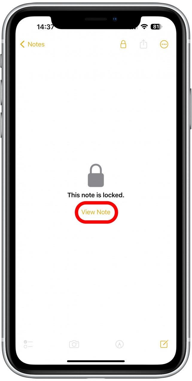 A lock will then be added to the note, and you'll need to tap View Note and unlock the note in order to view it from now on.