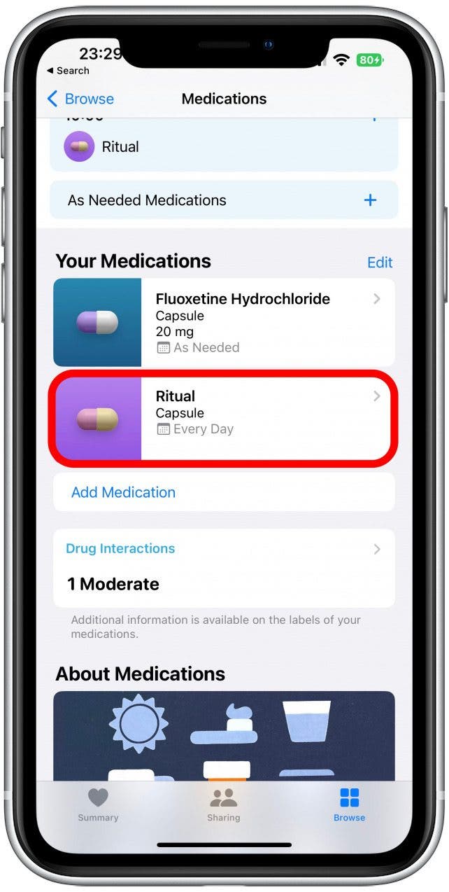 To Edit the frequency, tap the medication under Your Medications.