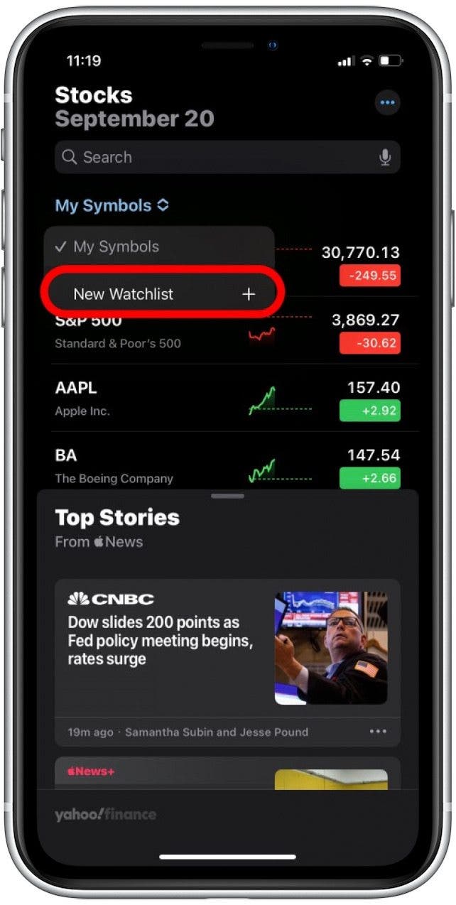 Tap New Watchlist +.