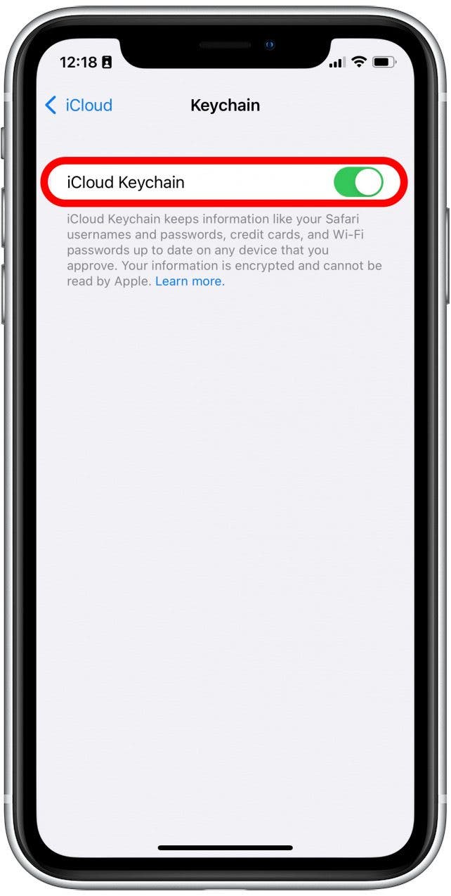 turn on iphone keychain for iphone password manager