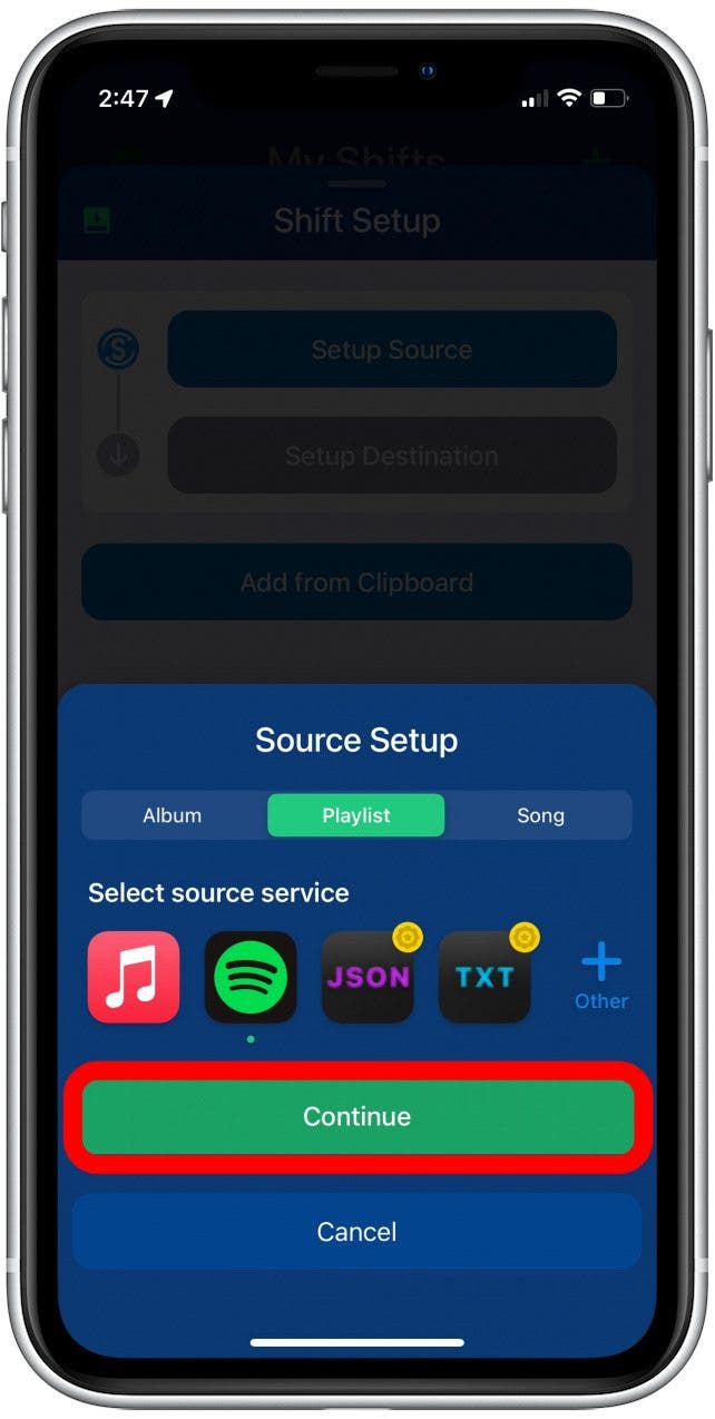 use SongShift app to migrate playlist from spotify to apple music