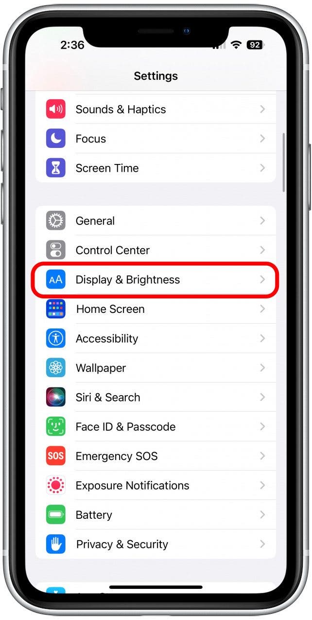 Tap Display & Brightness.