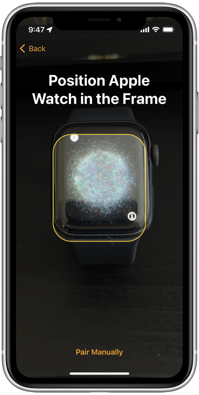 Line up your Apple Watch in the frame on your iPhone screen.