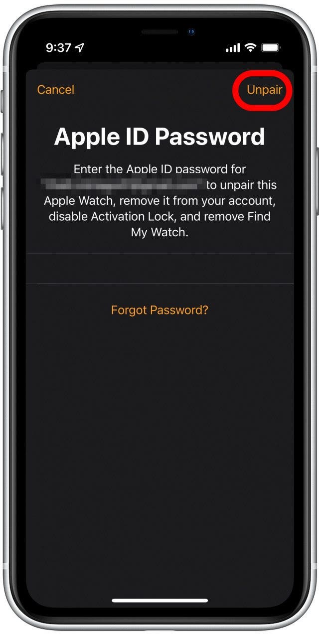 Enter your Apple ID and password, and tap Unpair.