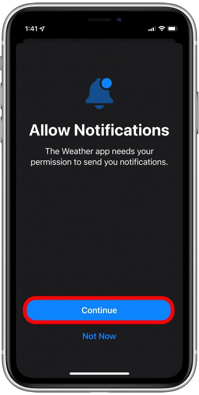 Tap Continue. This is how to set weather alerts on iPhone. 
