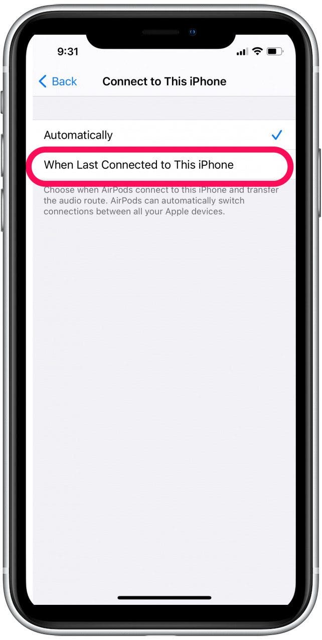 Tap When last connected to this iPhone to disable automatic switching on AirPods.