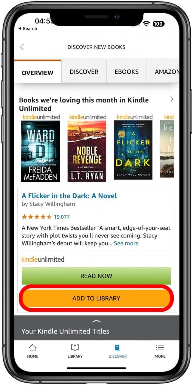 Tap Add to Library kindle unlimited