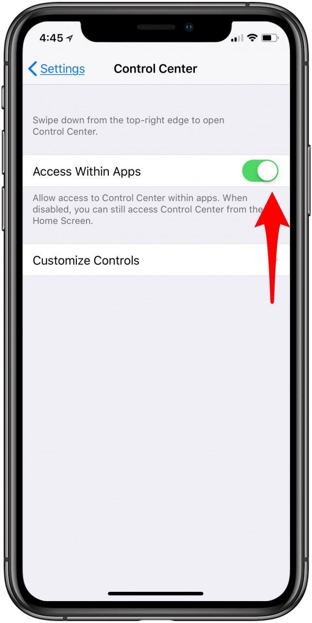 find control center iphone