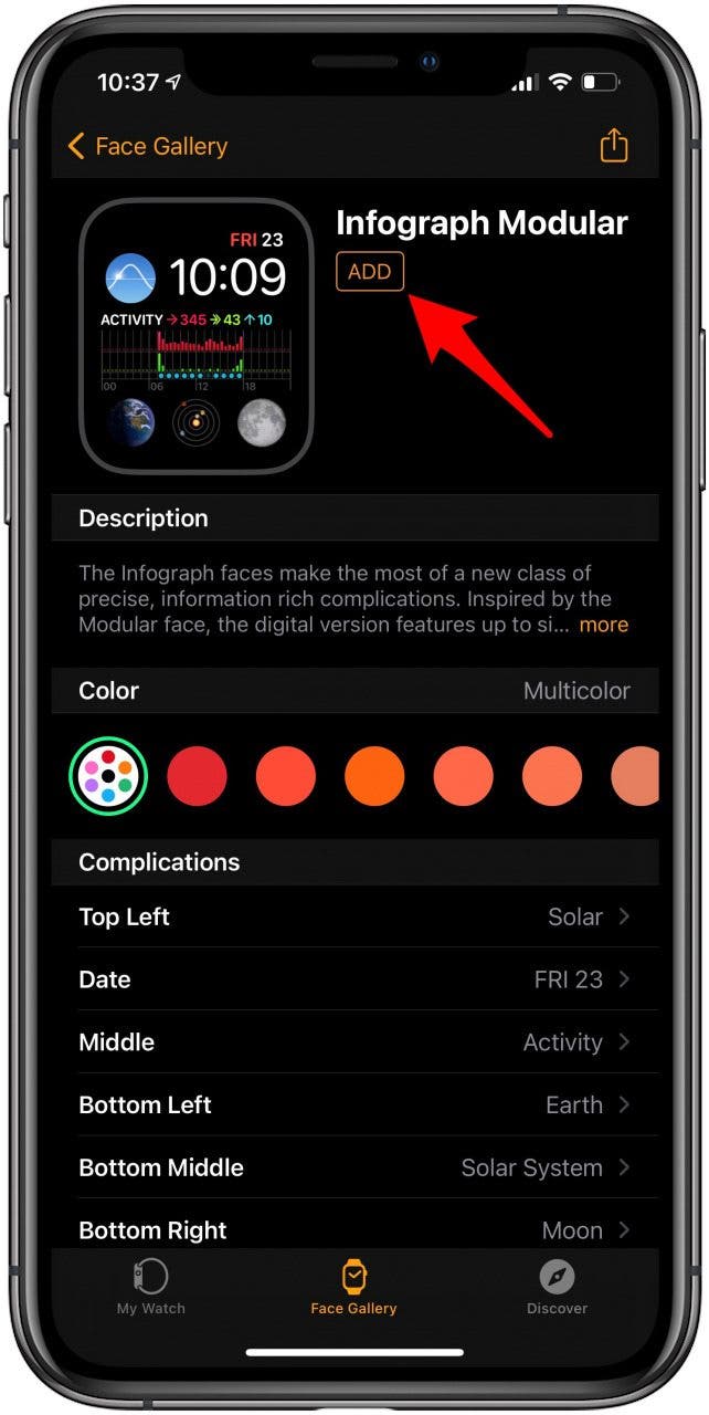 Choose one of the Activity watch faces and tap ADD.