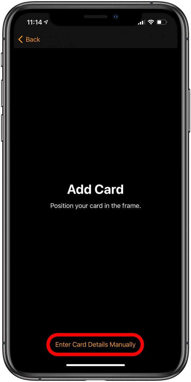 If you prefer to enter it yourself, tap Enter Card Details Manually.