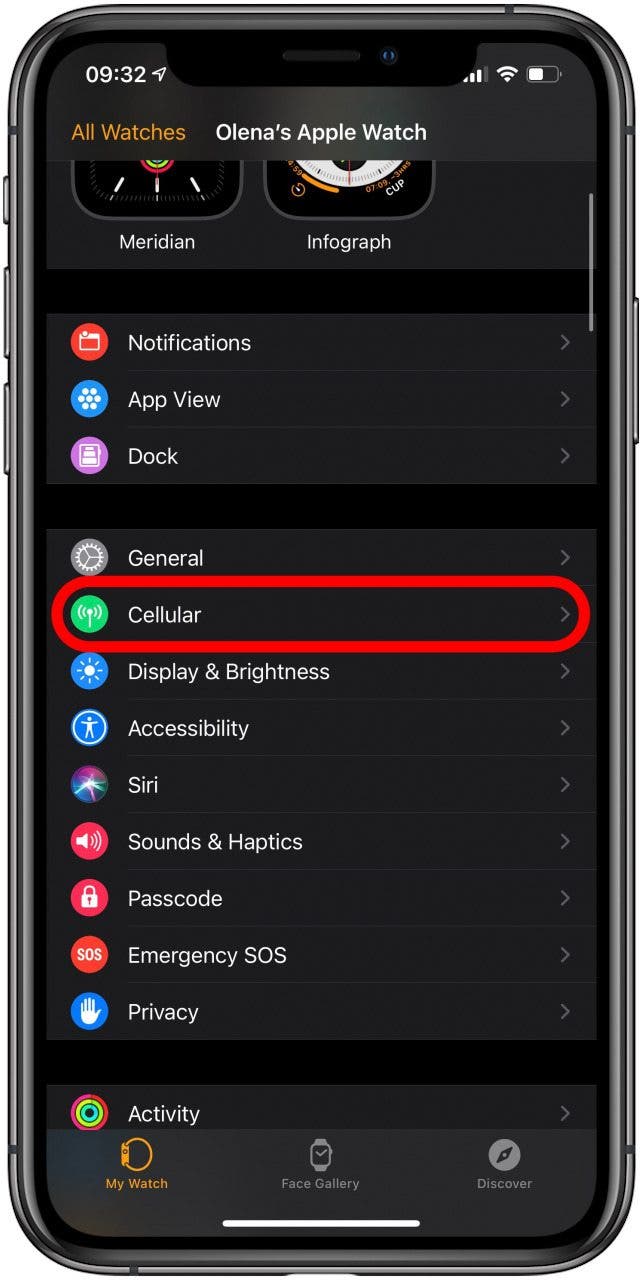 Select Cellular from the My Watch tab.