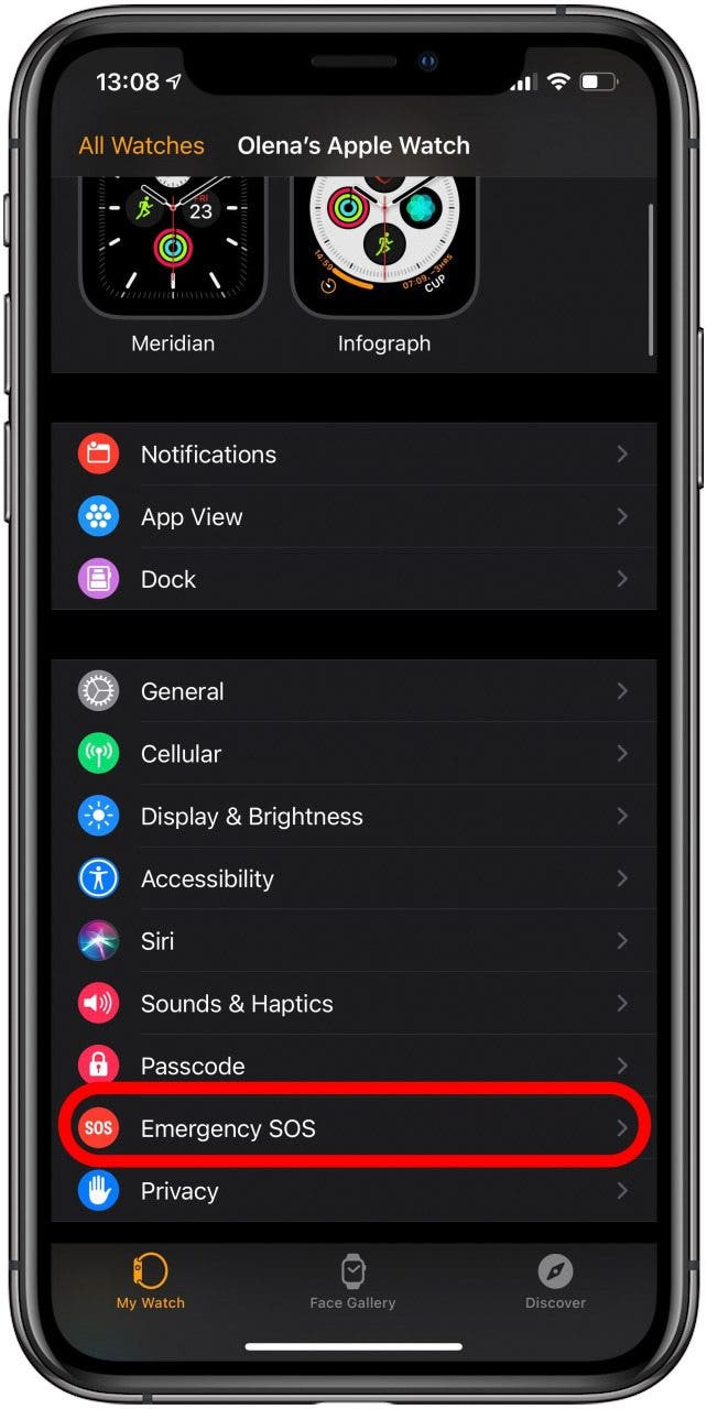 Open the Watch app on your iPhone and tap Emergency SOS.