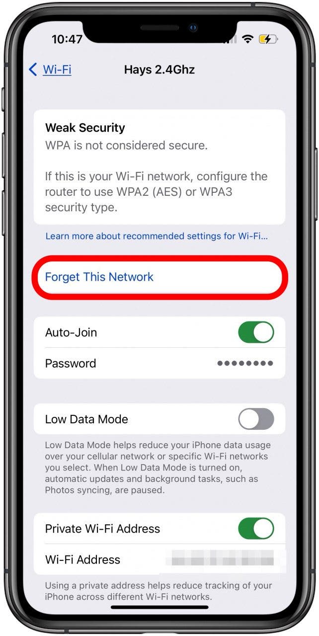 forget wifi network if ipad or iphone won't connect to wifi