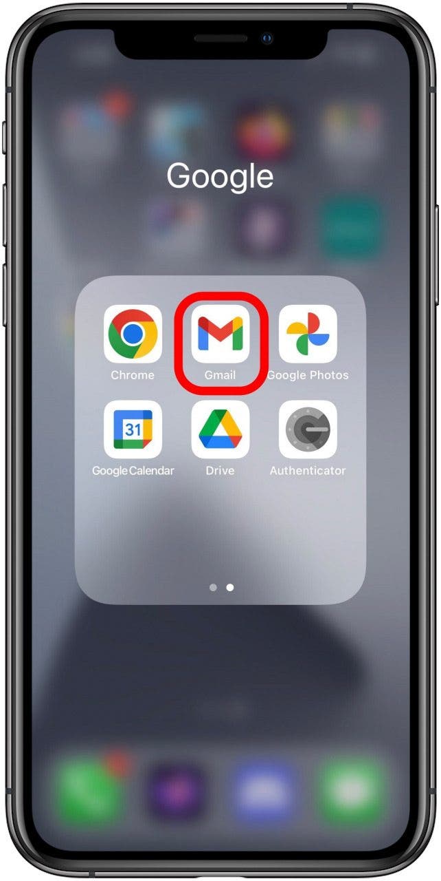 iOS Home Screen with Gmail app marked