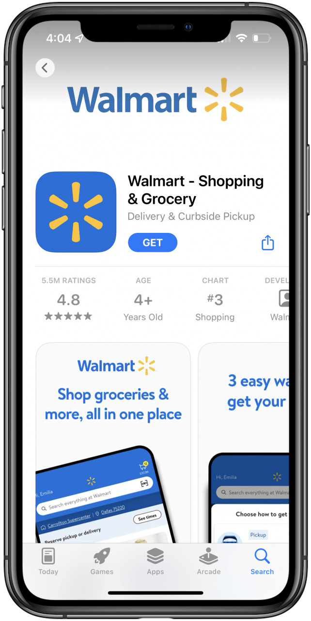 App Store screen showing the Walmart app.