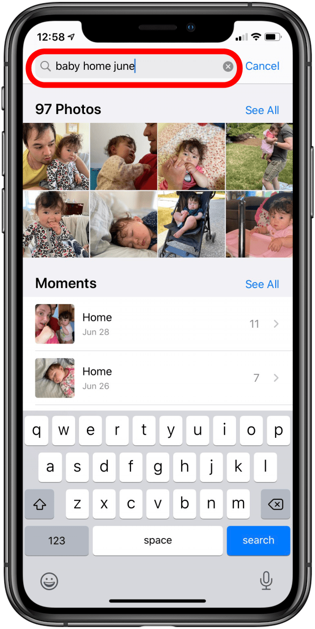 Search your photos for a fast way to save them to an album or memories