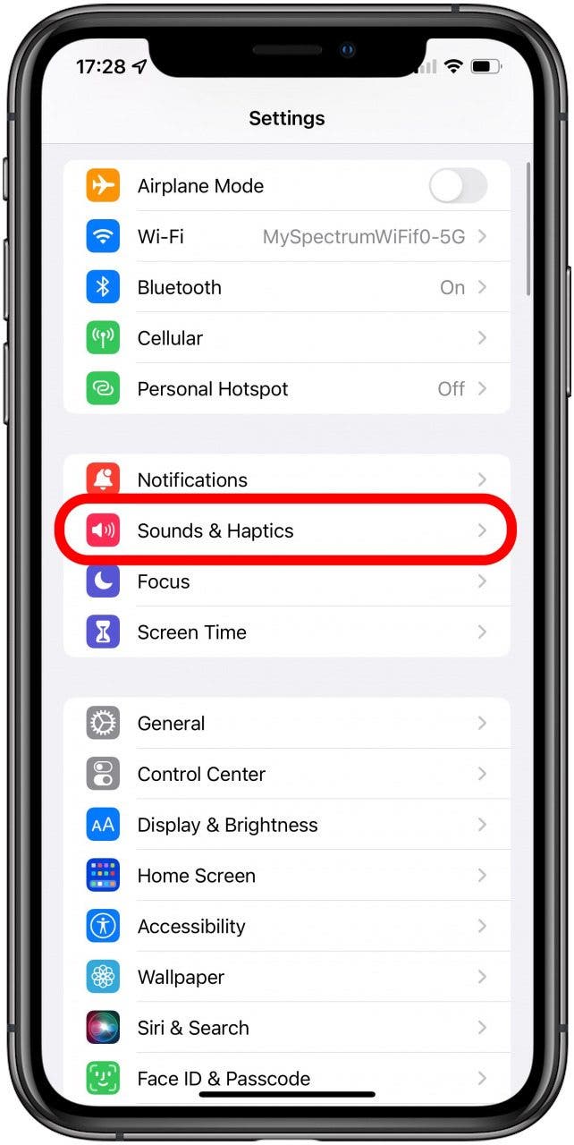 Select Sounds & Haptics.