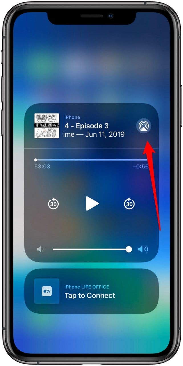 tap the pyramid icon on the audio card