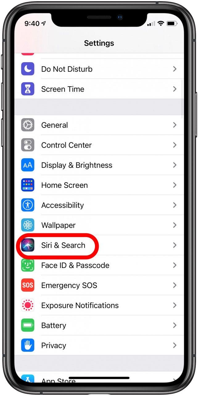 siri and search settings