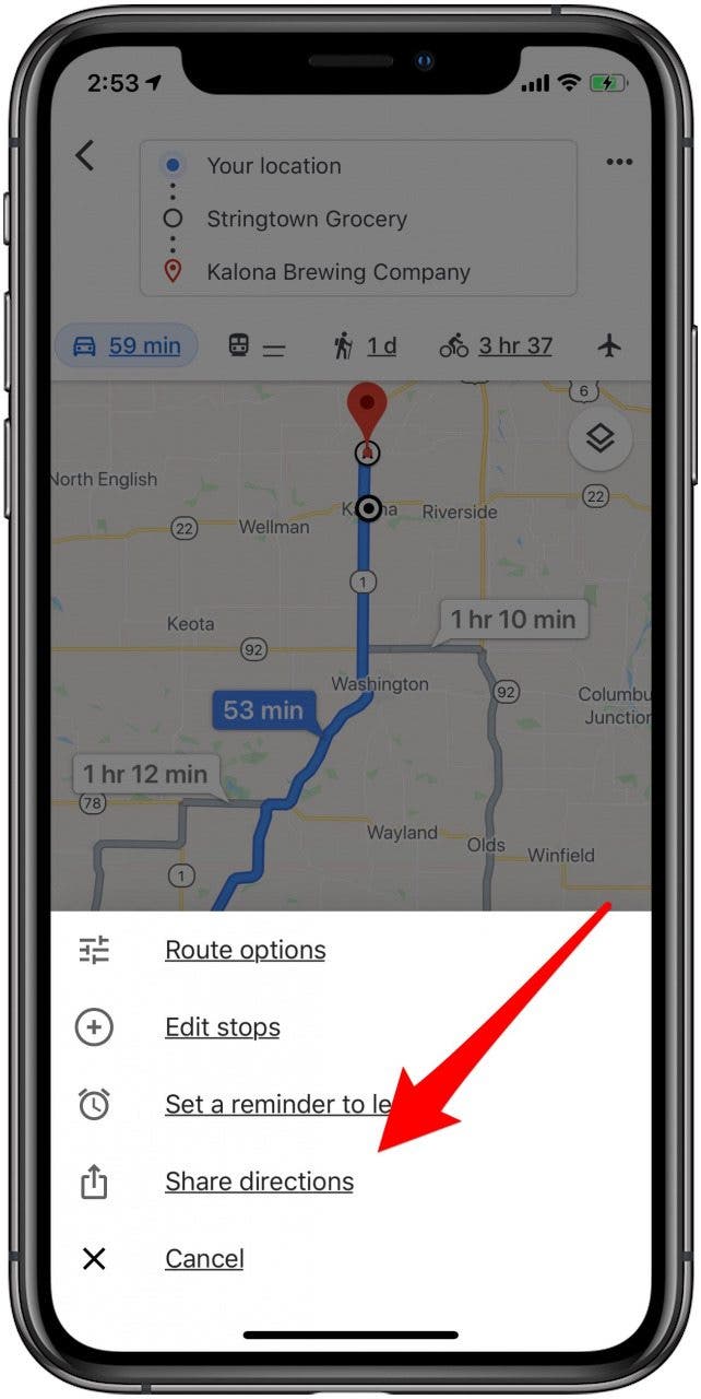 share directions with multiple stops