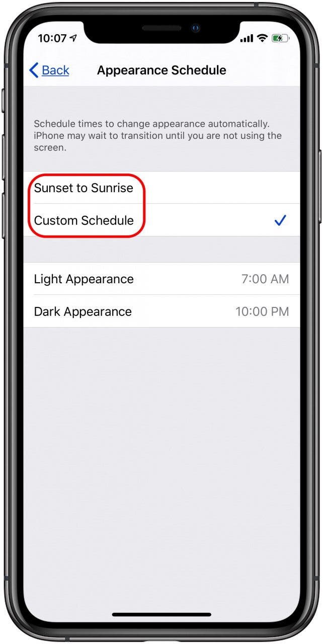 choose dark mode settings