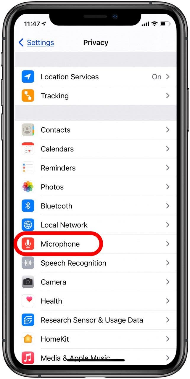 iphone microphone privacy settings