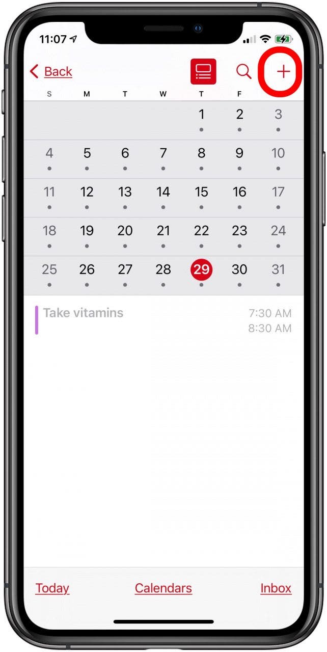 tap the plus sign to create a calendar event