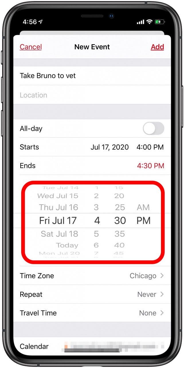 double tap date and time increments to change to five minute increments