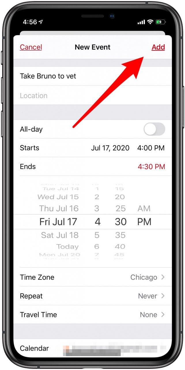 tap add to add your appointment to your iphone calendar