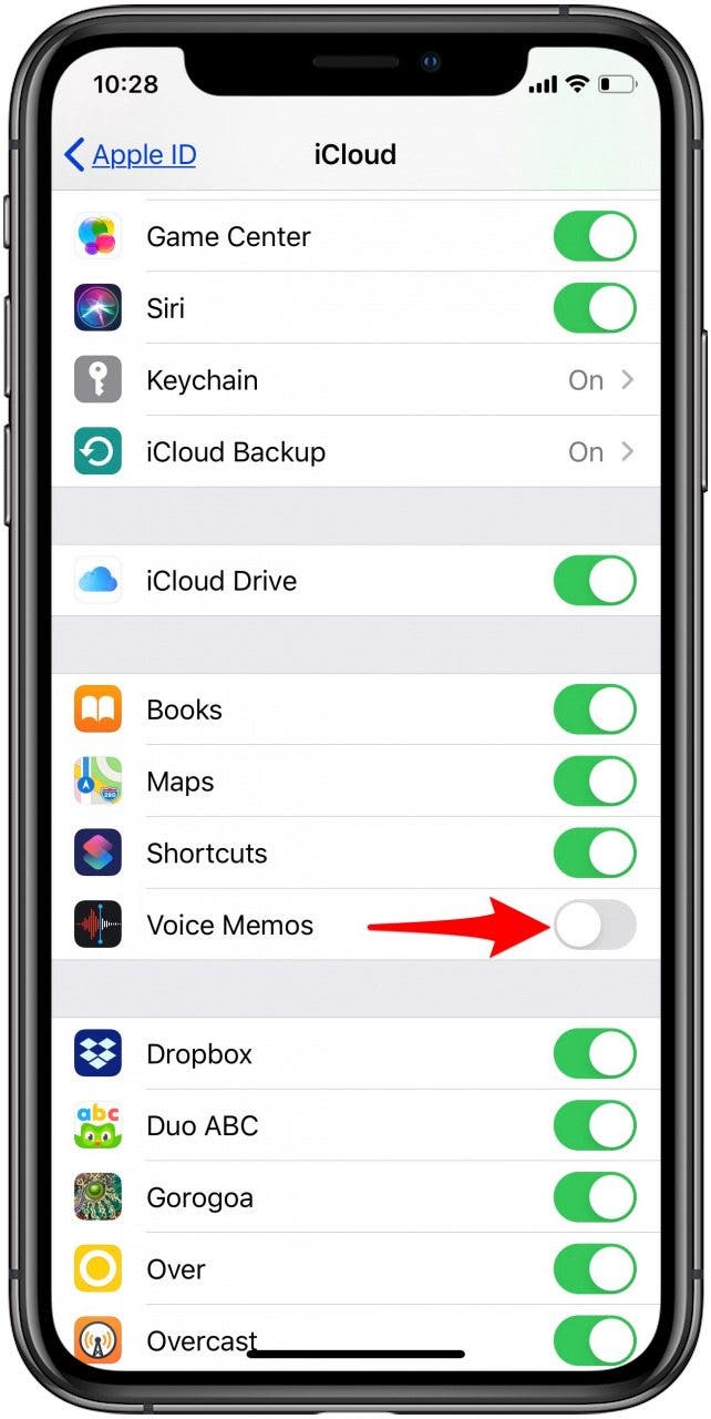 toggle voice memos on