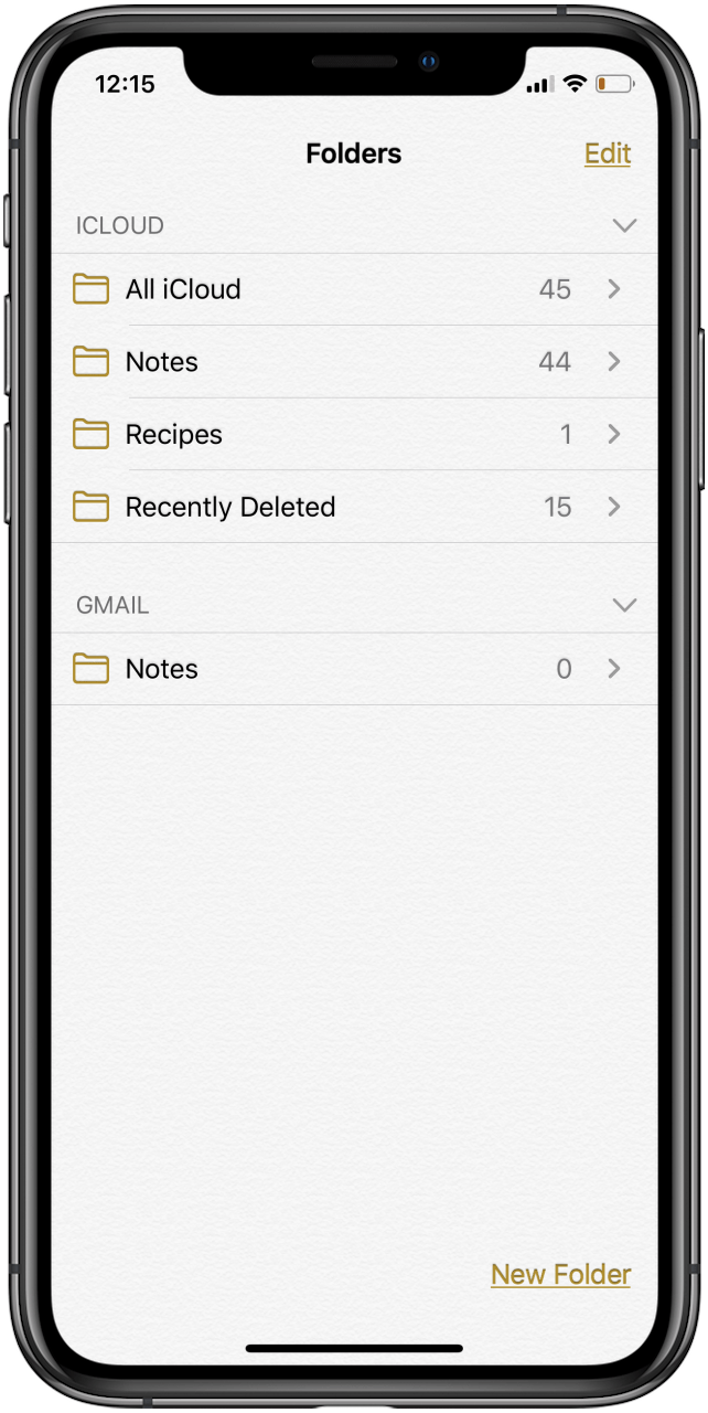 folders in the notes app