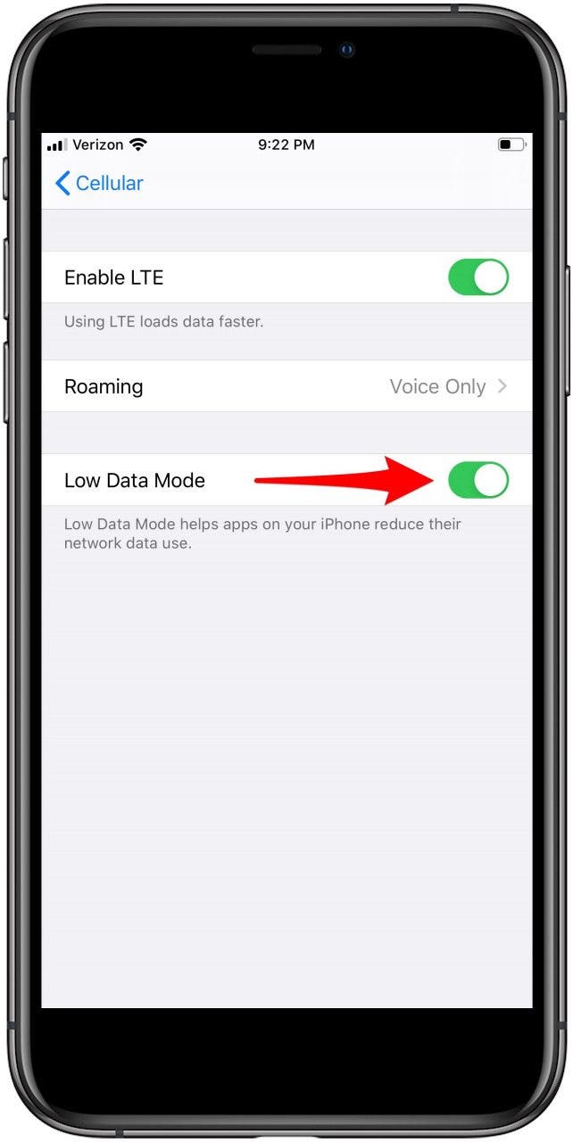 toggle on low-data mode