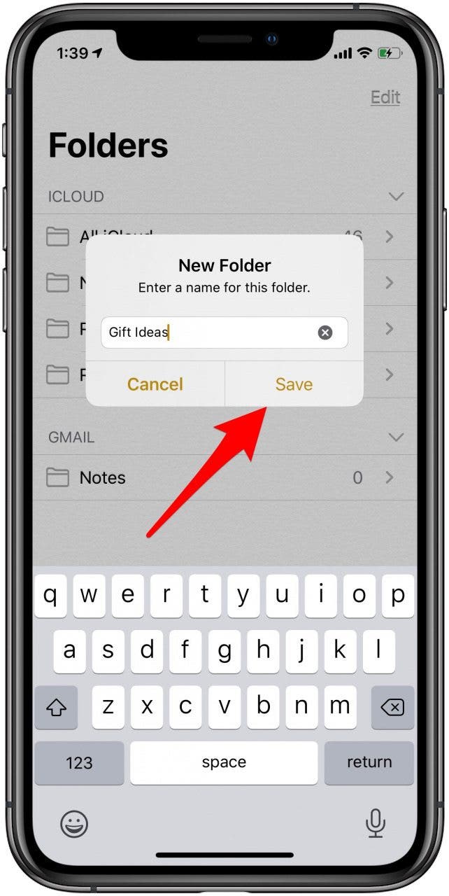 name your new folder and tap save