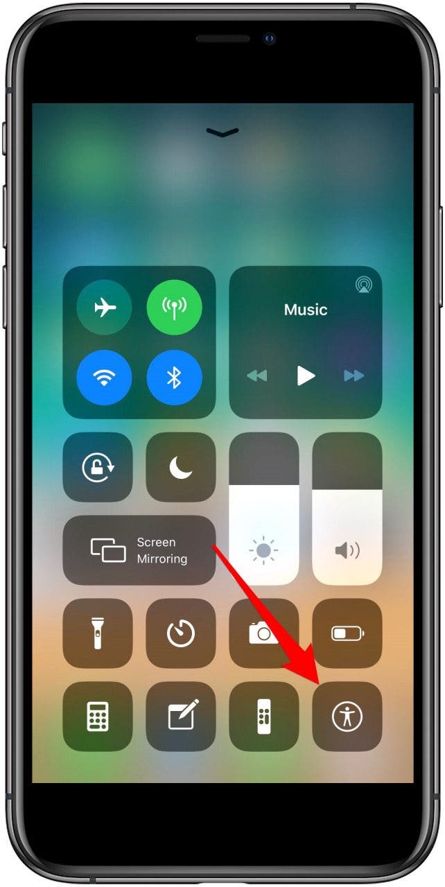 accessibility features in control center