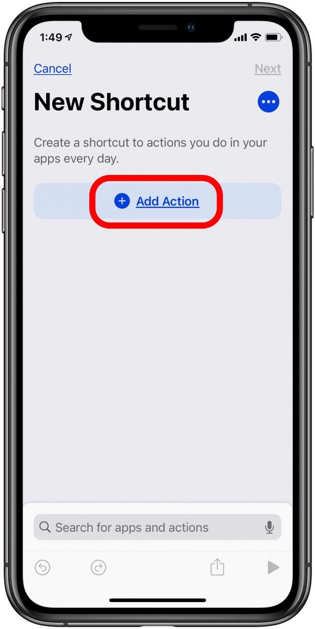 tap add action to add a shortcut