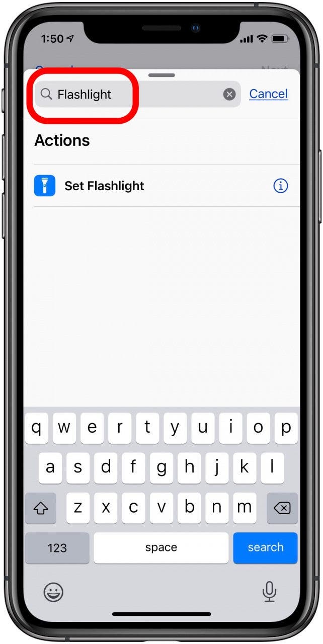 enter flashlight into search field