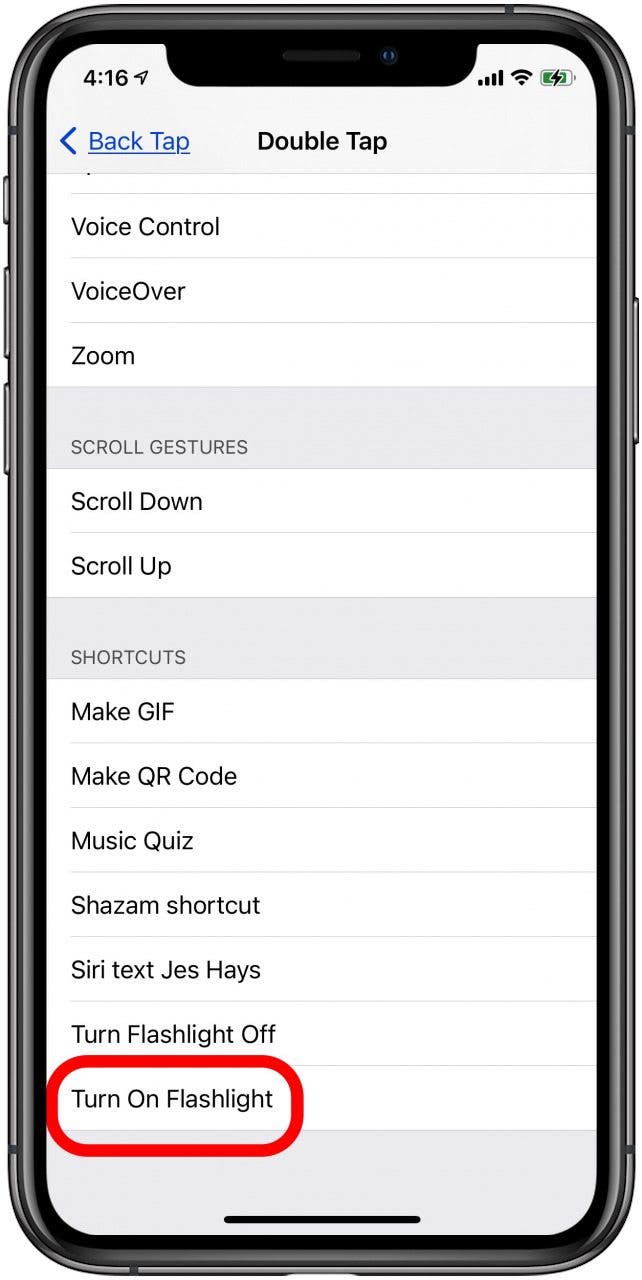 add turn flashlight on to double tap