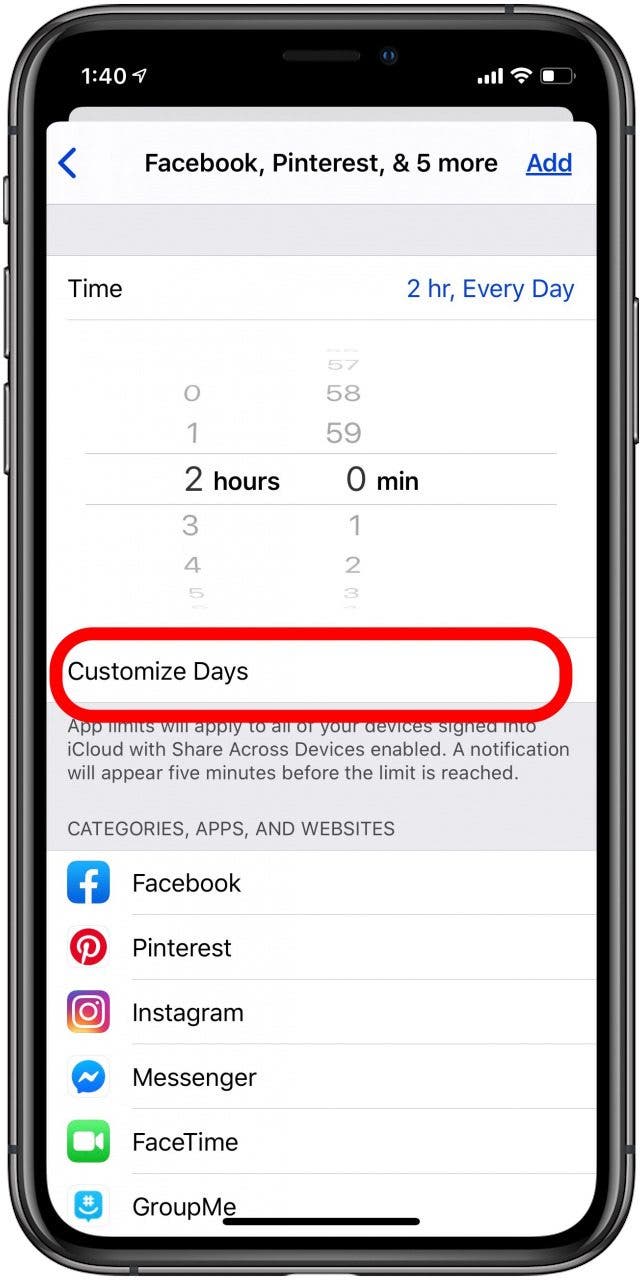 customize app limits by day