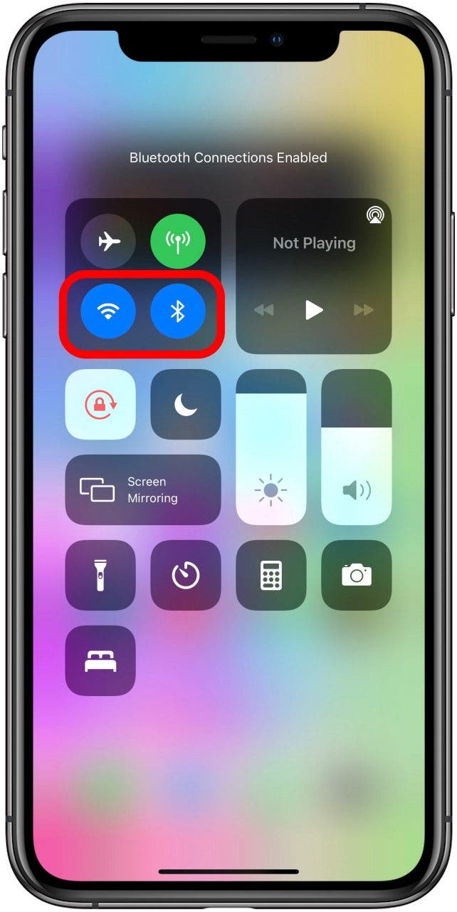 Tap the Wi-Fi and Bluetooth buttons to turn them on; they will turn blue.